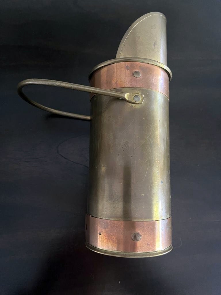 Vintage Brass and Copper Long Matchstick Holder With Handle and Striker