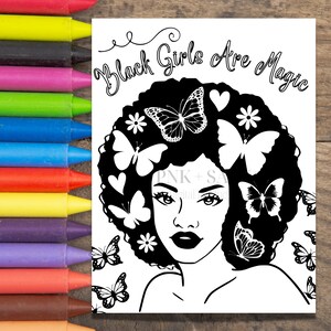 Black Girl Magic Coloring Page, Coloring Page for Black Girls, Printable Coloring Pages, Positive Coloring Pages for Kids