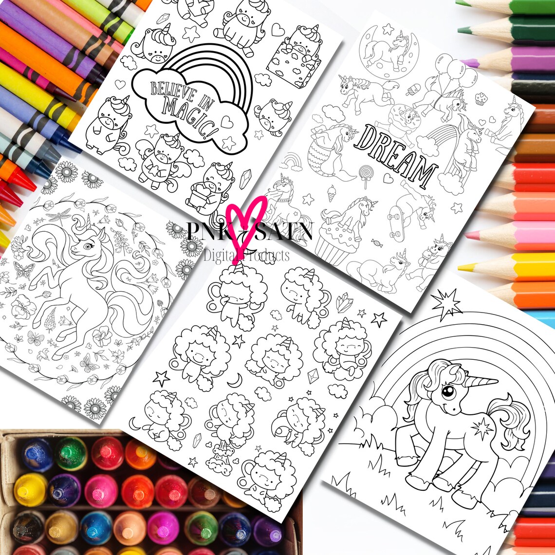 Coloring Pages for Kids, Unicorn Coloring Pages, Coloring Page Bundle ...
