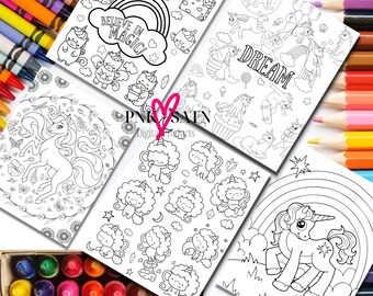 Coloring Pages for Kids, Unicorn Coloring Pages, Coloring Page Bundle, Printable Coloring Pages, Positive Coloring Pages for Kids