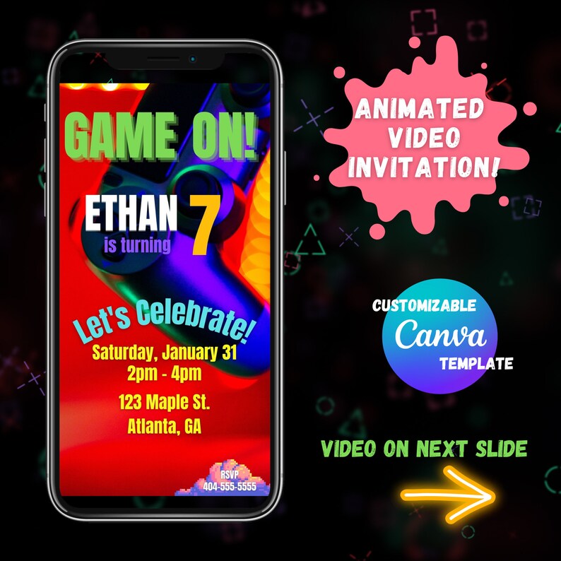 Digital Game on Birthday Invitation Gamer Birthday Invitation Video