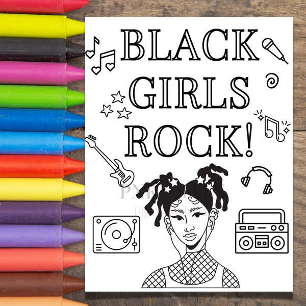 Black Girls Rock Coloring Page, Coloring Page for Black Girls, Printable Coloring Pages, Positive Coloring Pages for Kids
