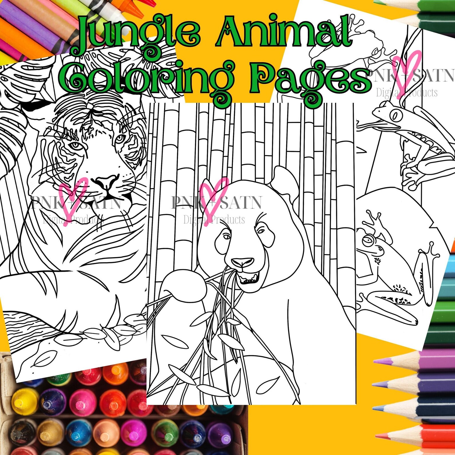 Jungle Animal Coloring Page Bundle, Kids Coloring Pages, Coloring Page