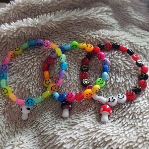Smiley Face And Mushroom Beaded Bracelets