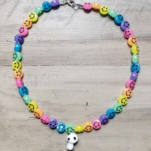 Smiley Face And Mushroom Beaded Necklace