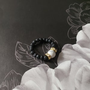 Beaded Ring Gold Silver Marble Turquoise