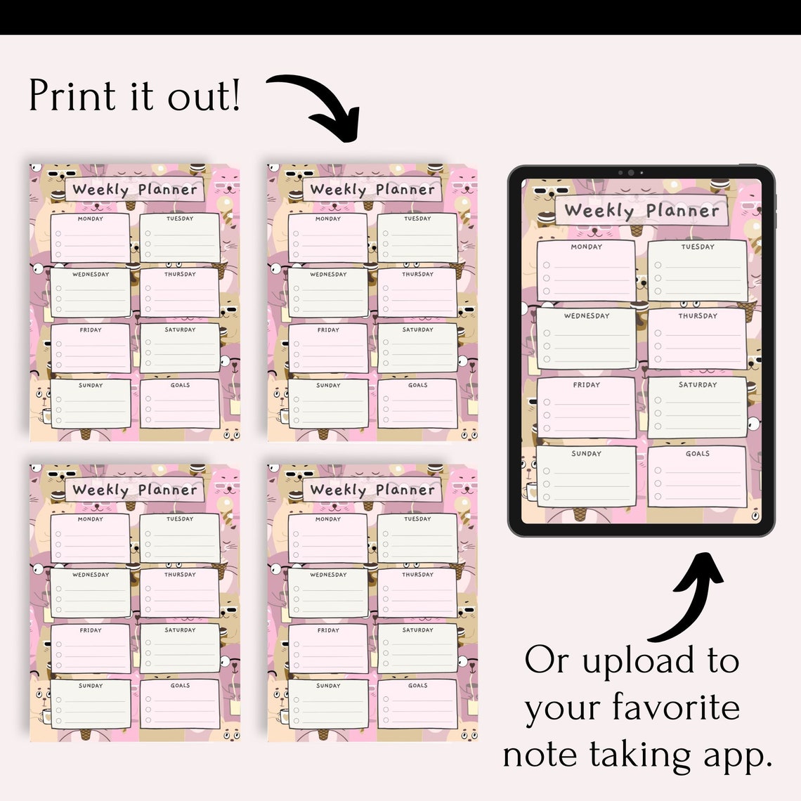 Kawaii Cat Printable to Do List Cute Weekly Planner Daily Task List ...
