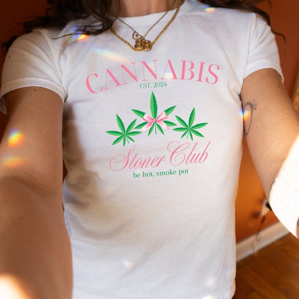 Cannabis Babydoll Tee - Vintage 90s Style Cropped TShirt - T Shirt - Gift for Girlfriend - Coquette Shirt
