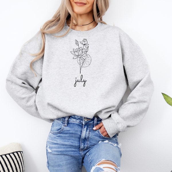 Juli Geburt Geburtstag Blume Seerose Zodiac Garten Sweatshirt Bontany Wear Hoodie Floral Geschenk für sie Hippie Boho Cuatom Rundhalsausschnitt Oversized