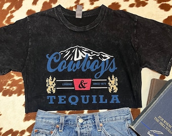 Vintage Cowboys and Tequila Crop Top - Country Music Tee - Vintage Shirt - Summer Style - Cute Graphic Tees