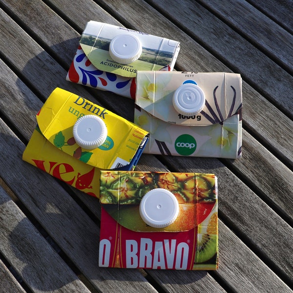 Handgefertigte Geldbörsen aus TetraPak 2er Set – schöne Getränkekarton Motive – Upcycling Tetra Pak Portemonnaie