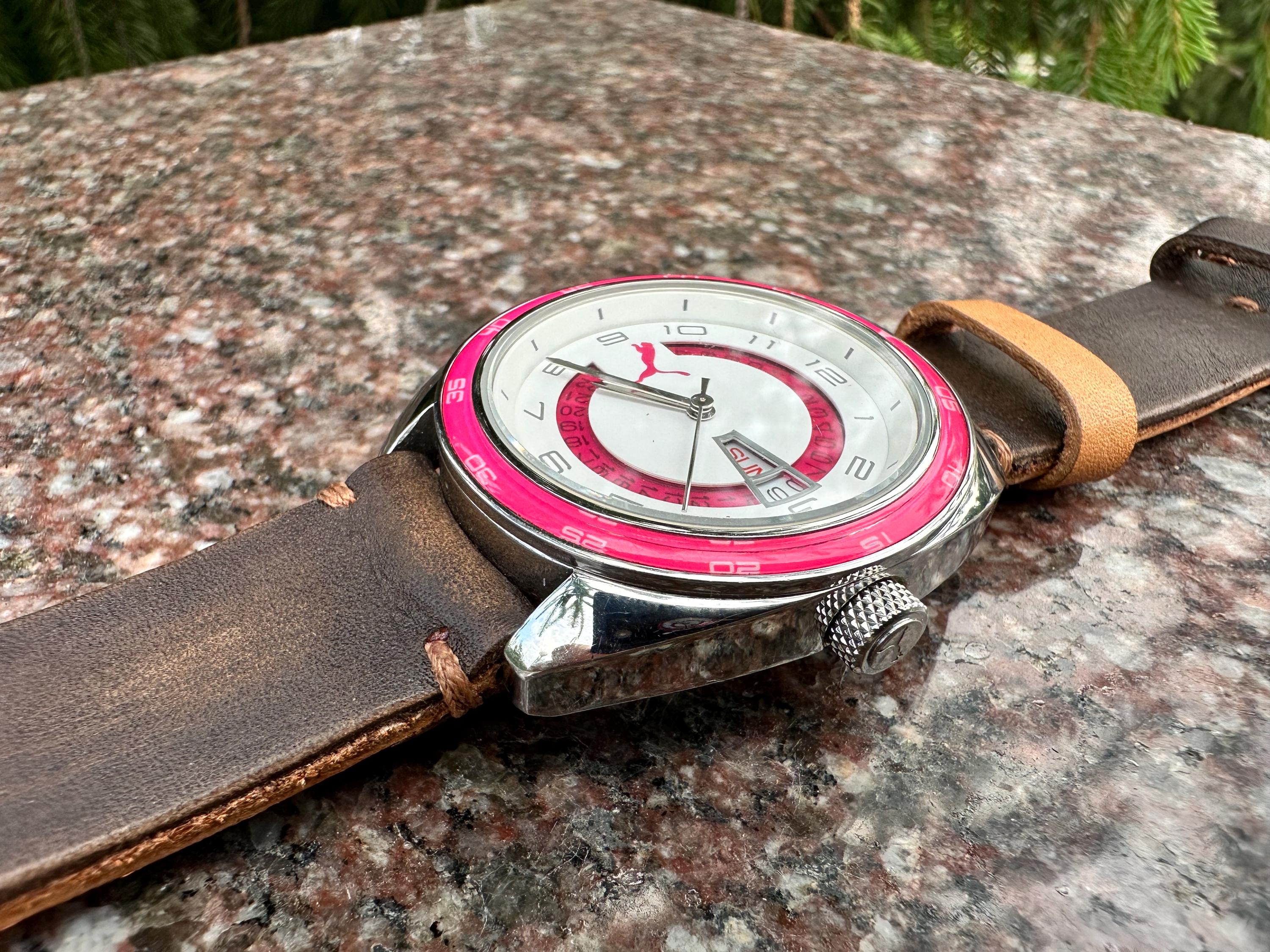Vintage Puma Red Leather Watch with Silver Case Vintage Puma Men main image 2