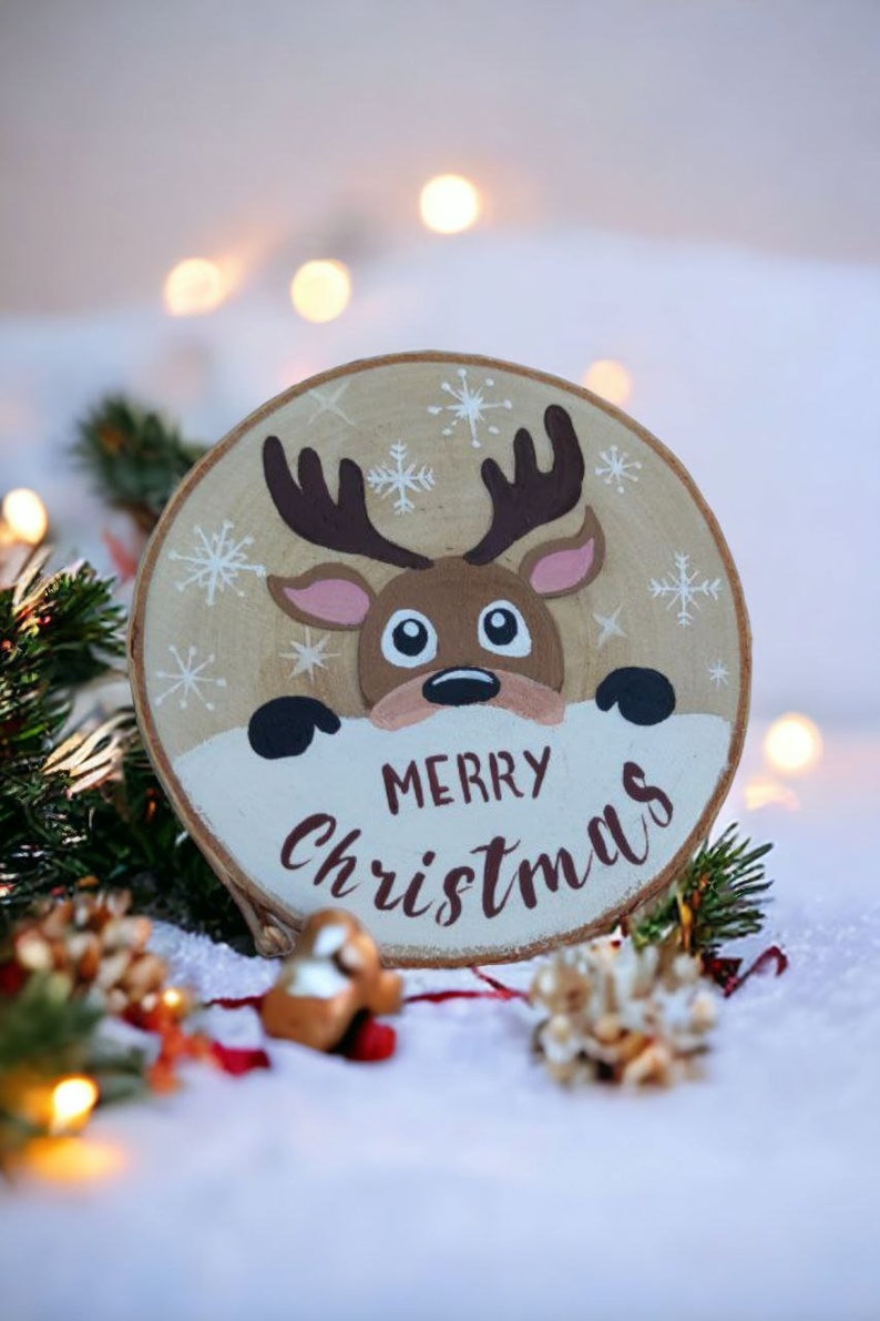 Handpainted Birch Wood Slice Decoration Home Decor Christmas Gift Etsy