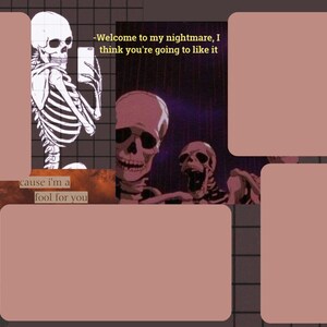 Peut inclure: Un collage numérique composé d'images sur le thème d'Halloween, notamment un squelette tenant un téléphone, une citrouille avec un visage et un squelette avec le texte "not today, satan".