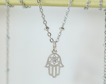 Hamsa Hand Necklace, Silver Charm Necklace, Dainty Silver Necklace, Charm Necklaces, Gifts For Women, Minimalist Necklace, Hand Necklace