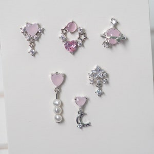Celestial Earrings, Moon And Star Earrings, Silver Earrings Set, Pink Earrings, Pearl Earrings Dangle, Cute Earrings, Minimalist Earrings