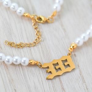 Angel Number Necklace, Pearl Necklace, 444 Necklace, 333 Necklace, 777 Necklace, 222 Necklace, Lucky Number Necklace, Gold Number Necklace