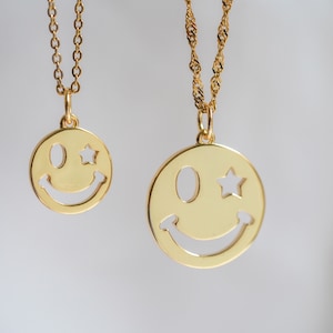 Smiley Face Necklace, Gold Smiley Face Necklace, Stainless Steel Chain, Charm Necklace, Gold Pendant Charm, Handmade Necklace, Gifts For Her