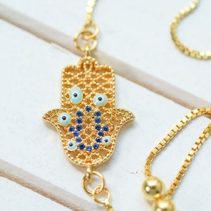 Hamsa Hand Bracelet, Adjustable Bracelet, Dainty Bracelet, Charm Bracelet, Handmade Gift, Minimalist Bracelet, Simple Bracelet, Unique Gifts