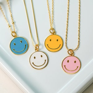 Sterling Silver Smiley Face Necklace, Colorful Necklace, Minimalist Necklace, Gold Plated Necklace, Happy Necklace, Dainty Charm Necklace
