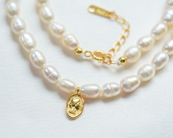 Collana girocollo di perle, collana di perle barocche, collana in argento sterling, collana di perle d'acqua dolce, collana di perle, gioielli minimalisti