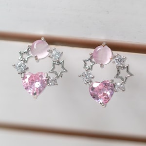 Moon And Star Earrings, Space Gifts, Pearl Dangle Earrings, Planet Space Earrings, Stud Earrings Silver, Crystal Gifts, Valentines Day Gift