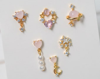 Ohrstecker Set, Gold Ohrstecker Set, Silber Ohrringe Set, Mond und Stern Ohrringe, Space Ohrringe, Minimalist Ohrringe Set, Valentines