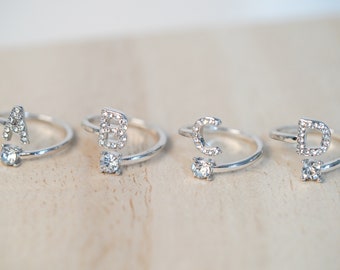 Initial Ring, Silver Ring, Dainty Initial Ring, Custom Ring, Adjustable Ring, Custom Initial Ring, Minimalist Monogram Ring, Christmas Gifts