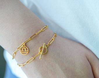 Sterling Silver Chain Bracelet, Dainty Gold Bracelet, Zodiac Bracelet, Zodiac Sign Bracelet, Gold Plated Chain Bracelet, Christmas Gifts