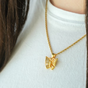 Gold Butterfly Necklace, Gold Necklace, Insect Necklace, Butterfly Choker, Handmade Jewelry, Christmas Gift, Waterproof Necklace, Dainty