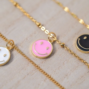 18K Gold Plated Necklace, Smiley Face Necklace, Smiley Face Jewelry, Cuban Chain Necklace, Lip Necklace, Waterproof Necklace, Christmas Gift