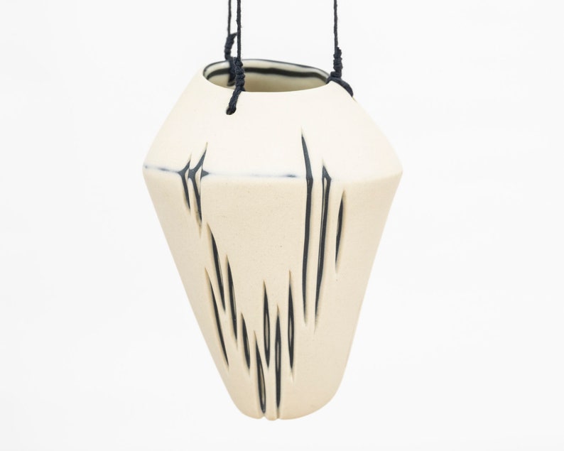 TERRA Ceramic Hanging Planter Natural and Dark Grey Scored