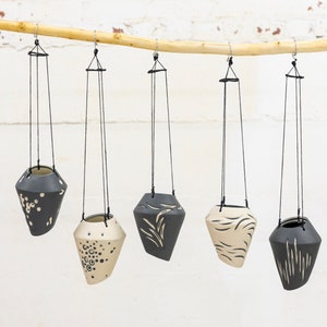 TERRA Ceramic Hanging Planter Natural and Dark Grey image 1