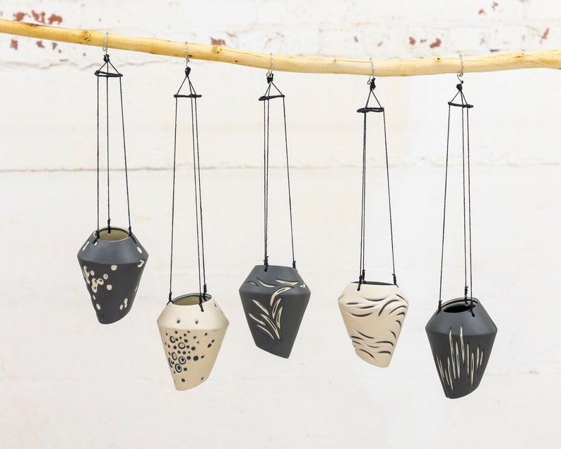 TERRA Ceramic Hanging Planter Natural and Dark Grey image 1