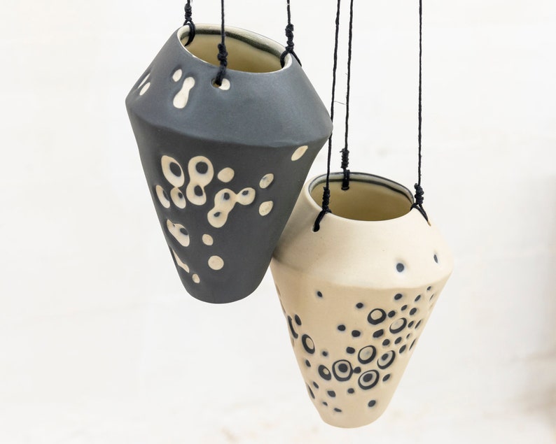 TERRA Ceramic Hanging Planter Natural and Dark Grey Eroded