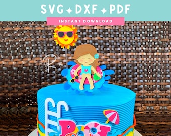 Pool party cake topper svg | Girl Birthday theme | SVG DXF PDF | Instant download | Cricut and Silhouette cut file