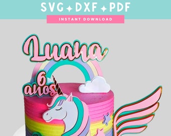 Unicorn cake topper svg | Unicorn birthday theme |  SVG DXF PDF | Instant download | Cricut and Silhouette cut file