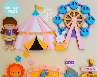 Pink Circus Cake Topper SVG: Carnival Theme Cut File (Digital Download)