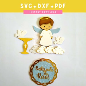 Topper de bolo de batismo de menino svg | Arquivo de corte de batizado | PDF SVG DXF em camadas | Download instantâneo | Arquivo de corte Cricut e Silhouette