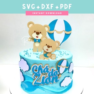 Kleiner Bär und Heißluftballon Kuchen Topper svg | Babyparty Thema | SVG DXF PDF | Sofortdownload | Cricut und Silhouetten schnitt datei