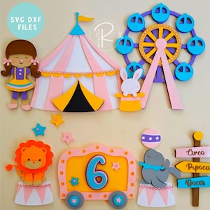 Roze Circus taart topper SVG | Leuk carnavalsthema | SVG-DXF| Direct downloaden | Cricut en silhouet gesneden bestand