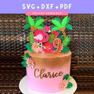 Topo de bolo flamingo svg | Tema de aniversário tropical | PDF SVGDXF | Download instantâneo | Arquivo de corte Cricut e Silhouette