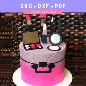 Kit di trucco cake topper svg / Tema di compleanno del truccatore / SVG DXF PDF / Download istantaneo / File di taglio Cricut e Silhouette