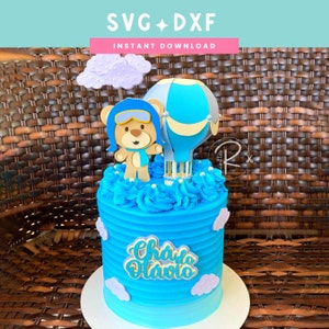 Vlieger Teddybeer taart topper SVG | 3D-heteluchtballon | SVG-DXF-PDF | Direct downloaden | Cricut en silhouet gesneden bestand