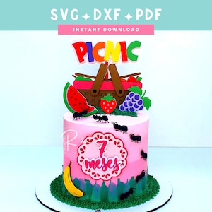 Tutti Frutti Kuchen Topper Svg | Picknick-Geburtstagsthema | SVG DXF PDF | Sofortiger Download | Cricut- und Silhouette-Schnittdatei