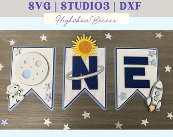 Space Highchair Banner SVG: First Birthday, Trip Around the Sun (Digital File)