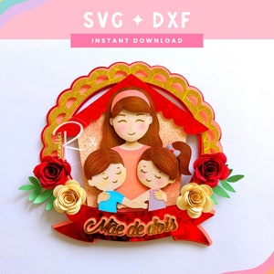 Mother&#39;s day cake topper digital download | SVG DXF | Mom and kids layered file | Instant download | Cricut and Silhouette cut file