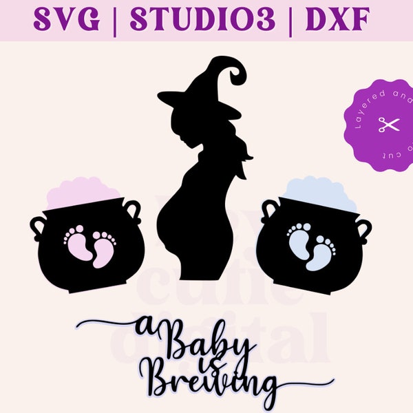 Pregnant Witch SVG | boy or girl | Halloween cut file | Baby shower | A baby is brewing theme | Commercial use | Cricut and Silhouette