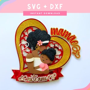 Mother&#39;s day cake topper digital download | SVG DXF | Mom and daughter layered file | Instant download | Cricut and Silhouette cut file