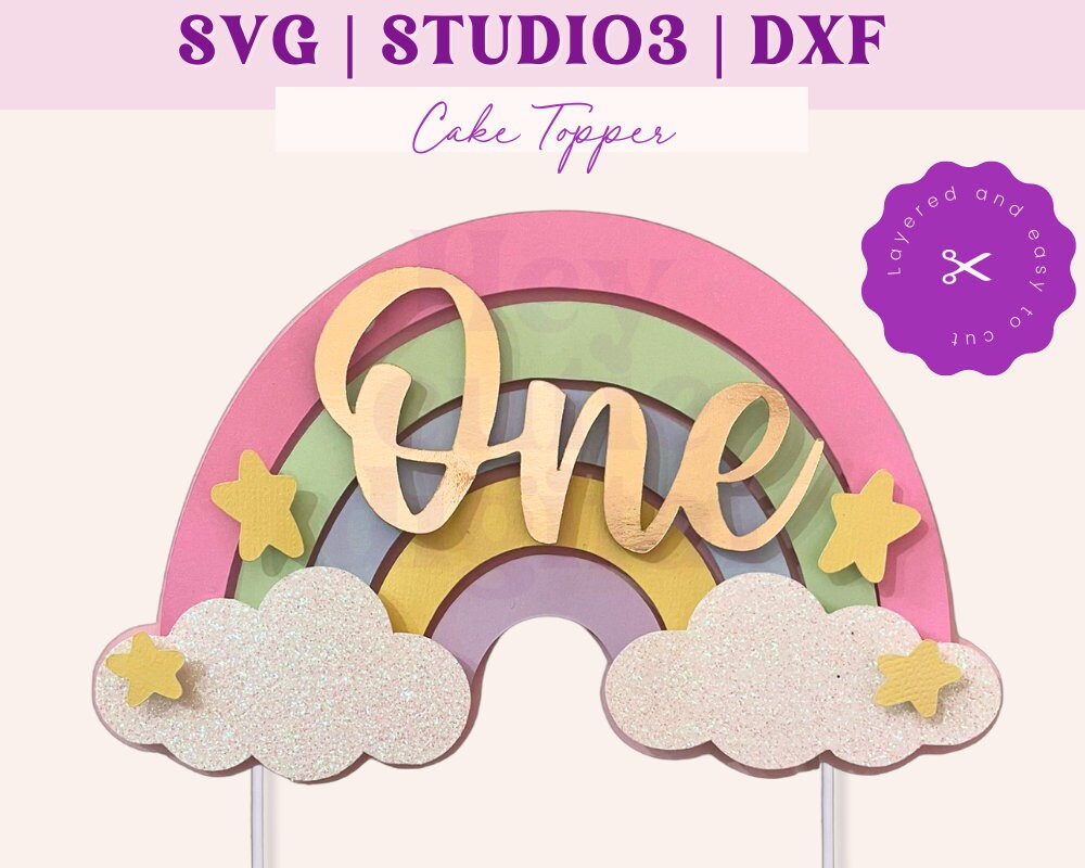 Rainbow Cake Topper SVG Rainbow Theme First Birthday Cake - Etsy Australia